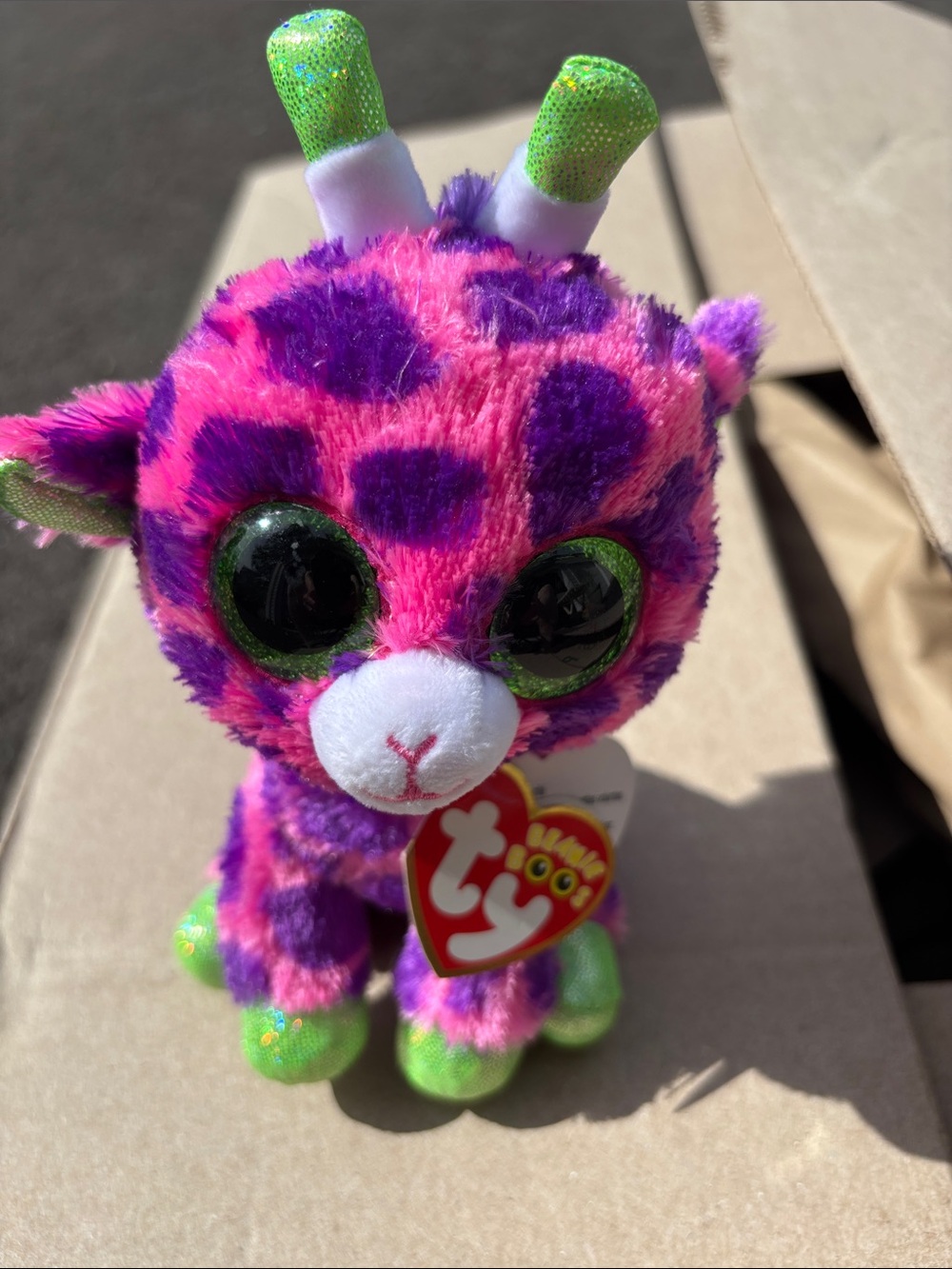 Ty Beanie Boo Plush Giraffe Gilbert Toy in Pink, Purple & Green New